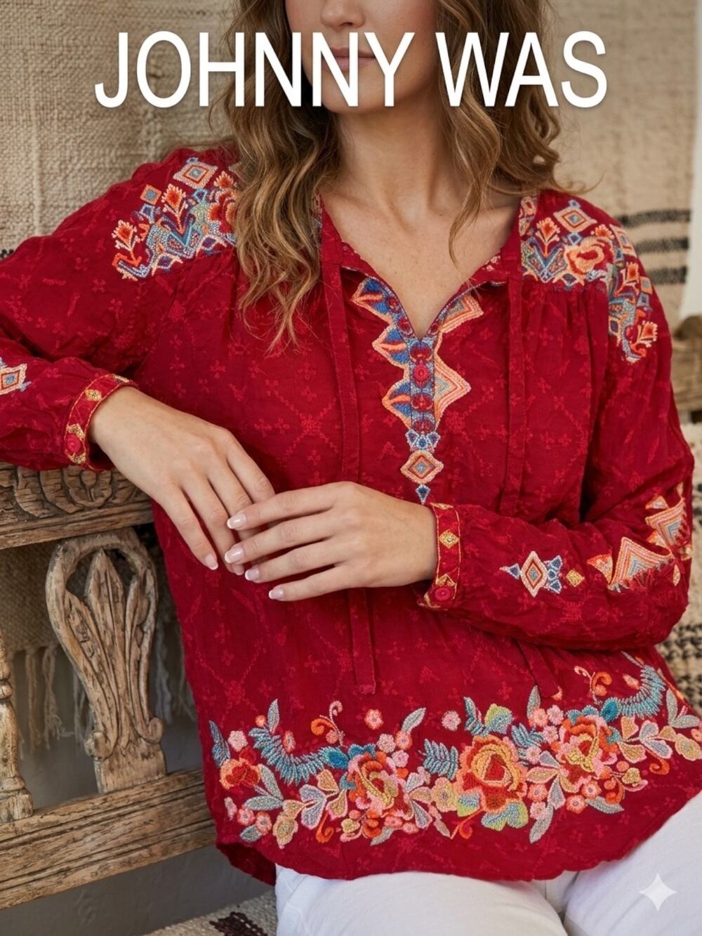Johnny Was Embroidered Boho Blouse